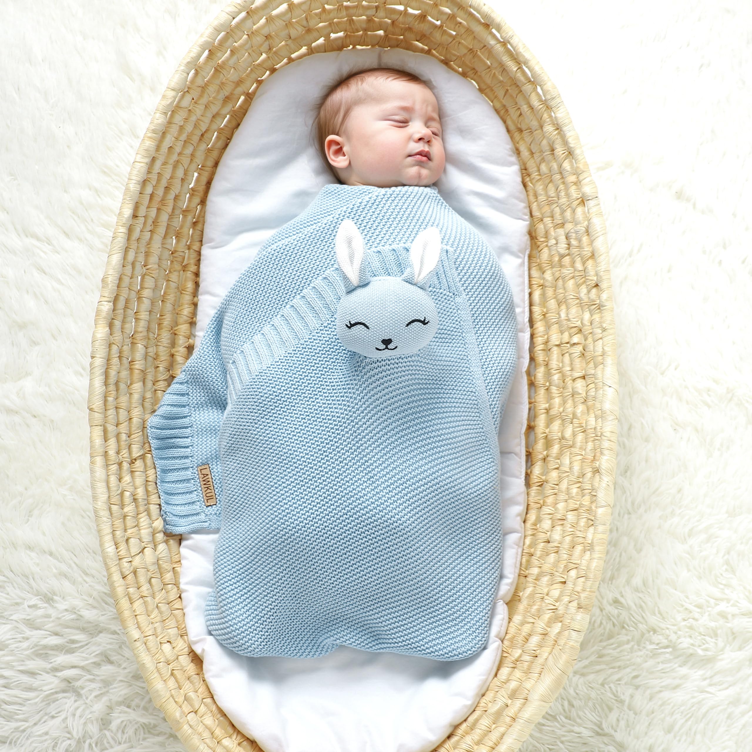 LAWKUL Bunny Lovey Blanket ideal size for swaddling and stroller rides.