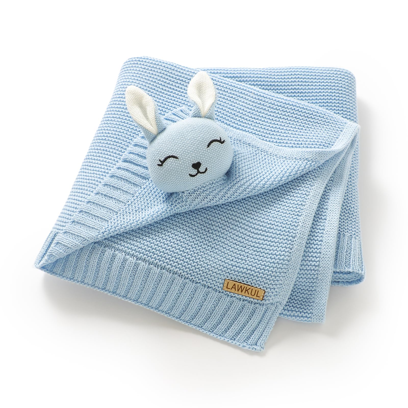 LAWKUL Bunny Lovey Blanket soft cotton texture supports newborn comfort for snuggling.