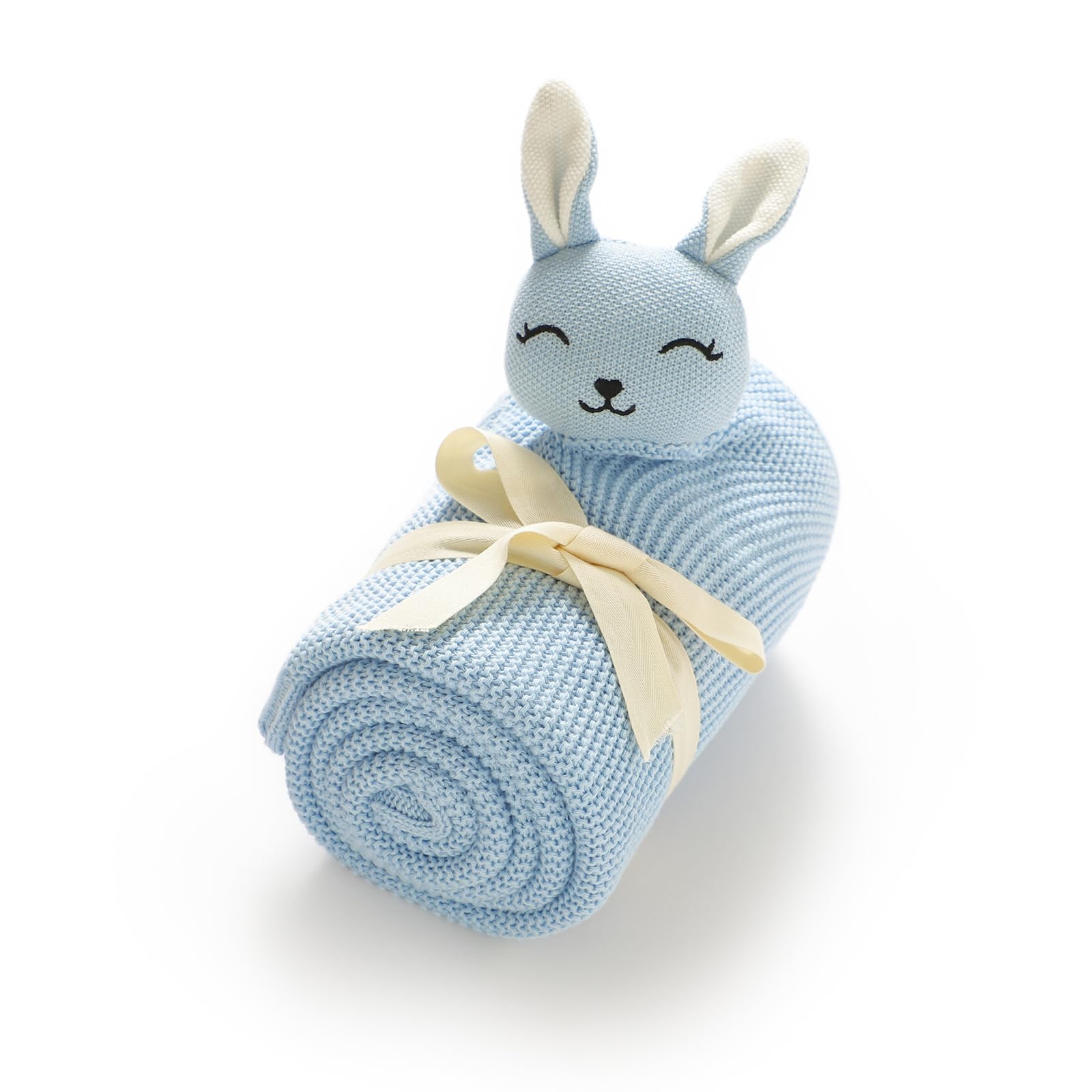 LAWKUL Bunny Lovey Blanket neutral design fits any nursery for photos and play.
