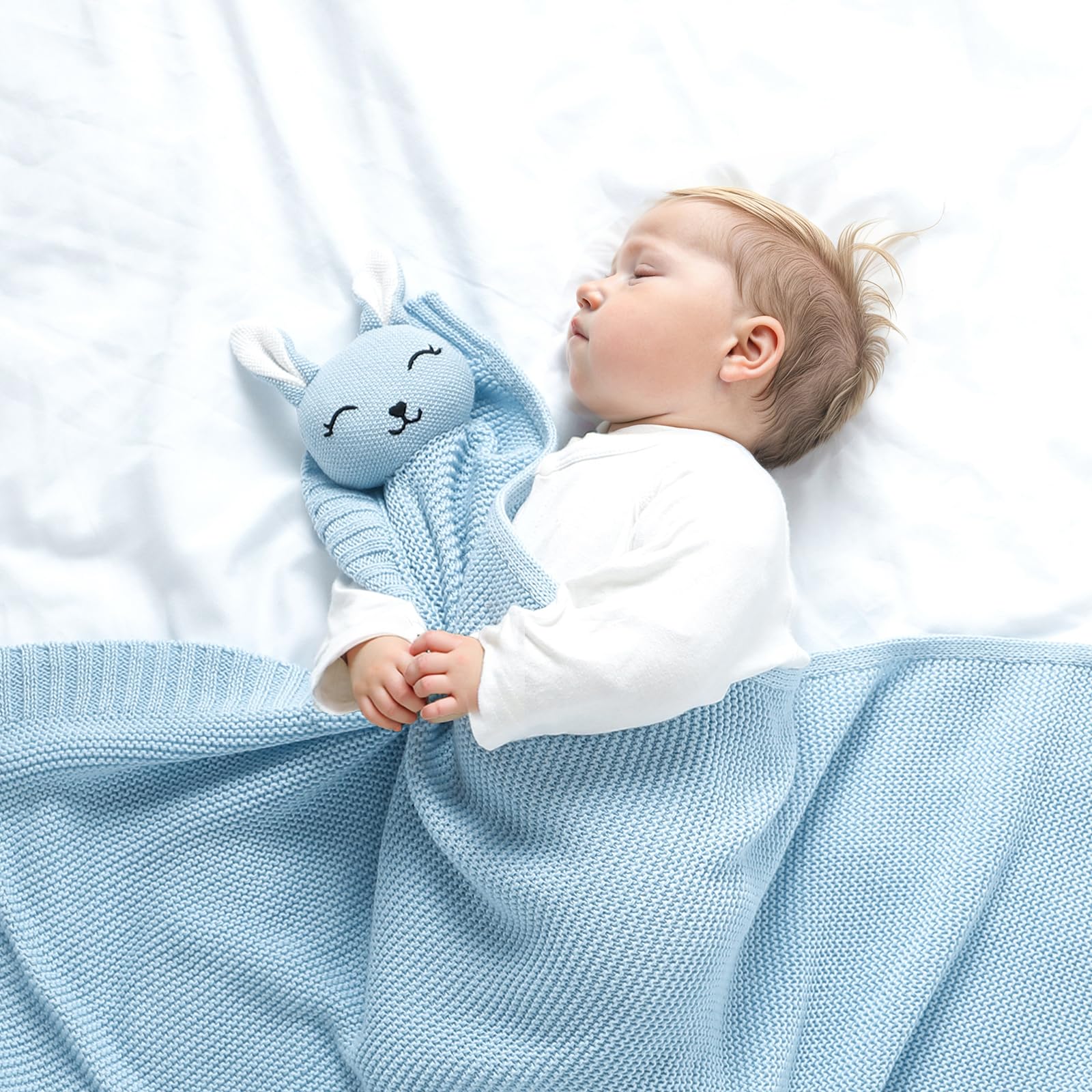 LAWKUL Bunny Lovey Blanket satin edges offer gentle sensory feedback.