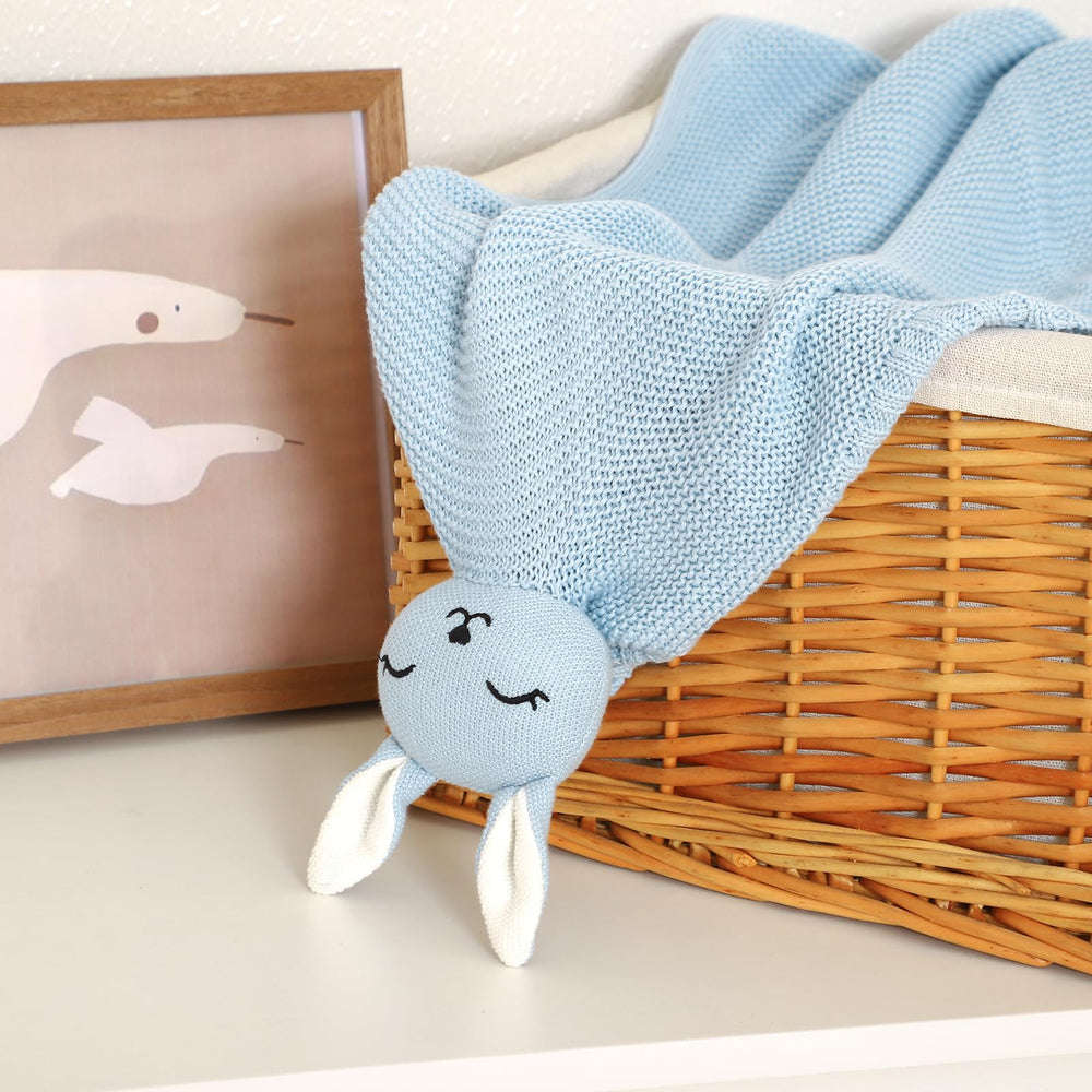 LAWKUL Bunny Lovey Blanket travels conveniently in a bag for flights and errands.