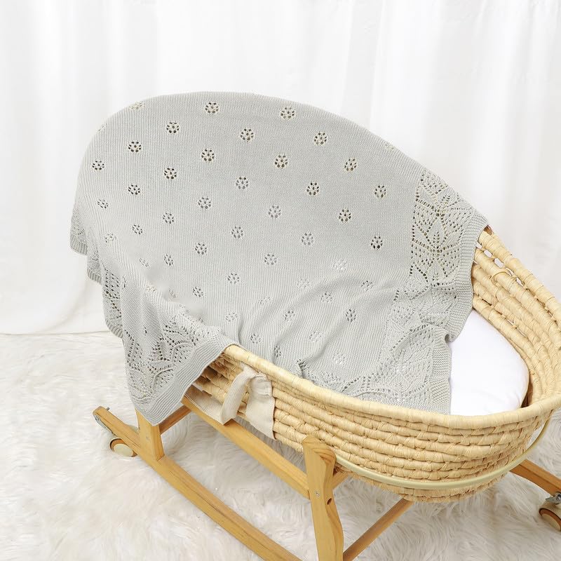 LAWKUL floral-pattern cellular blanket adds a touch of style to nursery.