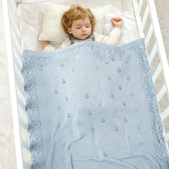LAWKUL knitted pattern blanket highlights delicate cellular design for newborns.