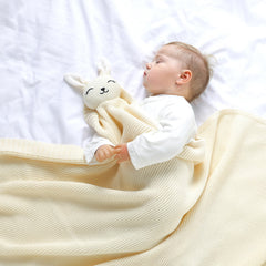 LAWKUL Bunny Lovey Blanket with satin edges for a safe, soothing grip.