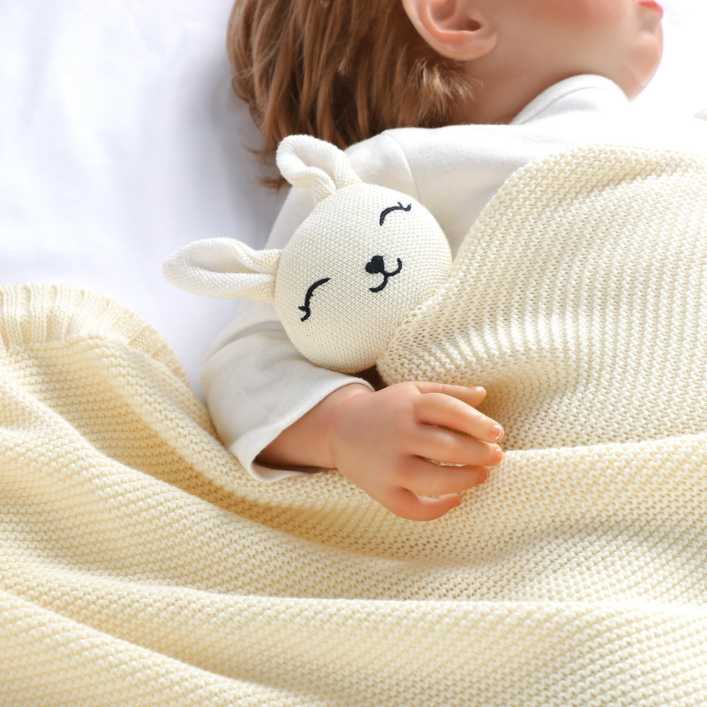 LAWKUL Bunny Lovey Blanket showing bunny ears texture for tactile self-soothing.