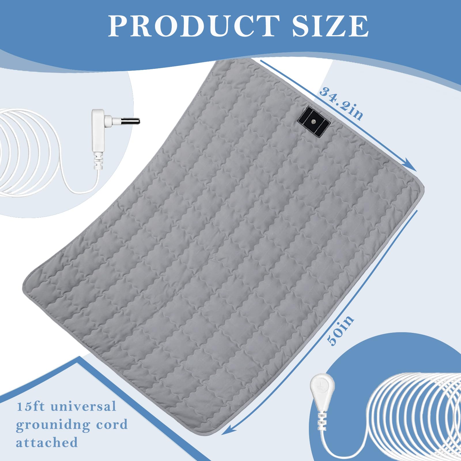 LAXVAPIU grounding mat shows silver fiber texture for comfort and earth connection.