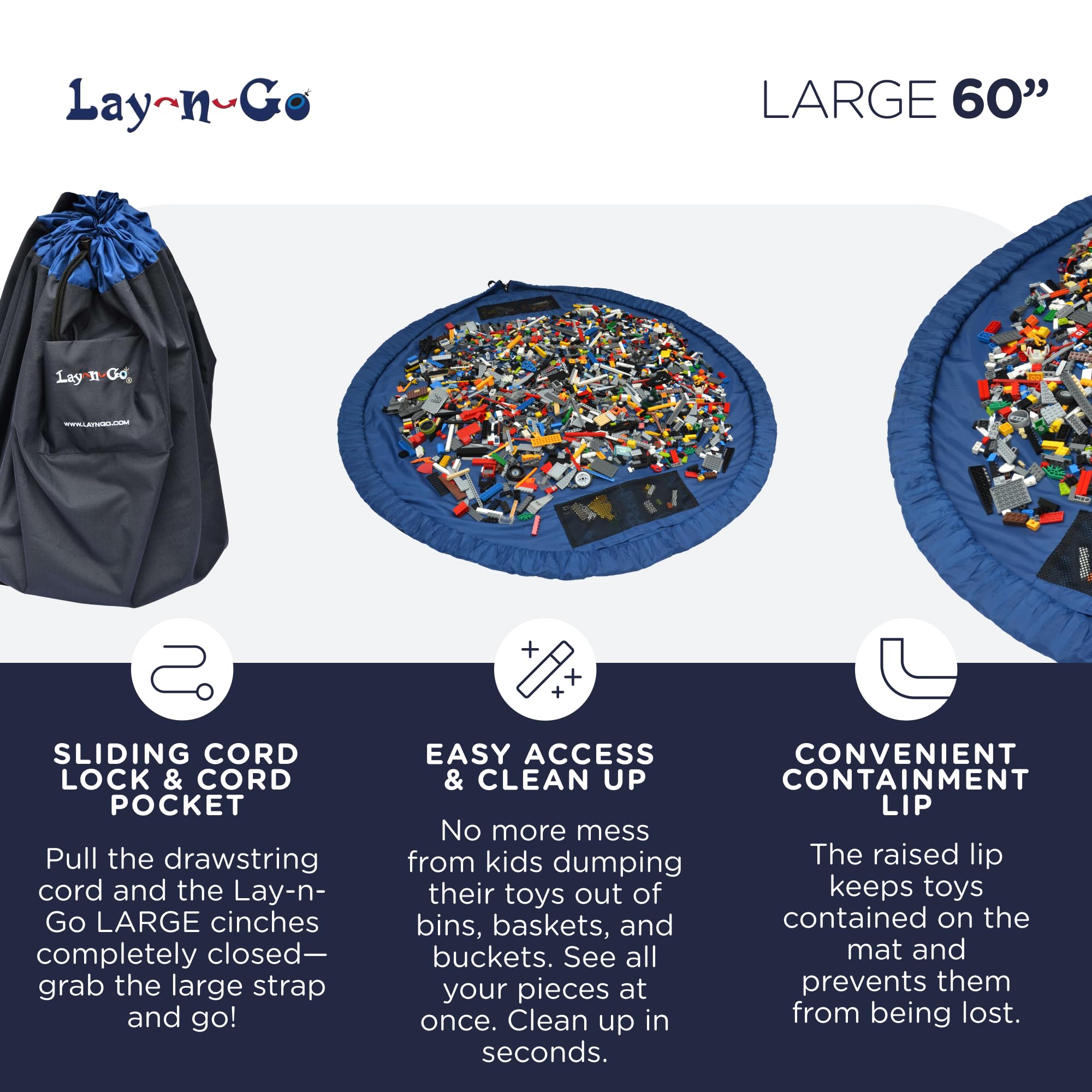 Raised lip on Lay-n-Go keeps toys in place during play