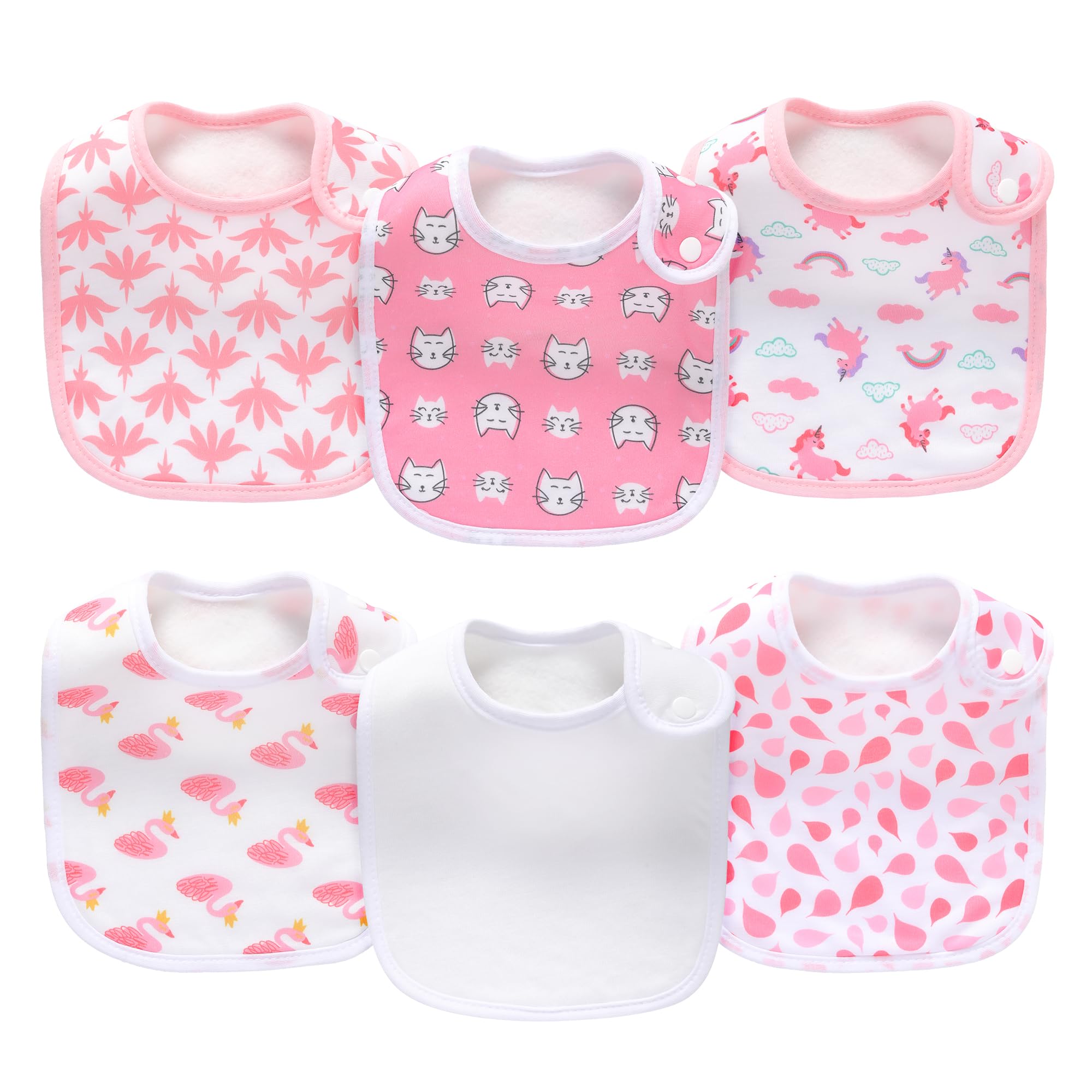 lazyrhino baby bib close-up shows soft fabric and pink pattern for gentle mealtime protection