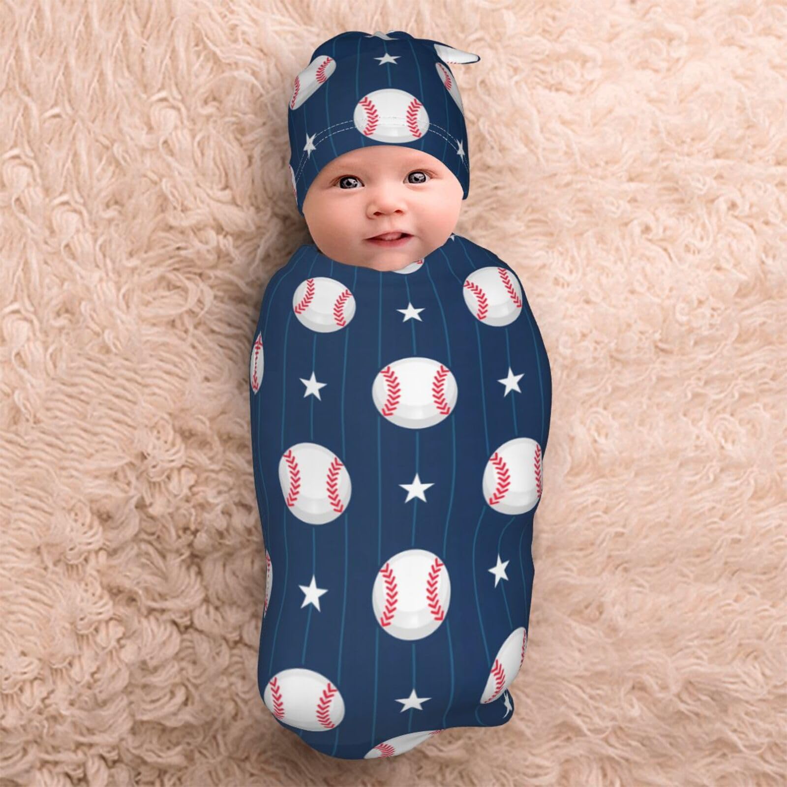 Lcokin Newborn Photo Prop showcases cute baseball swaddle in photography setup.
