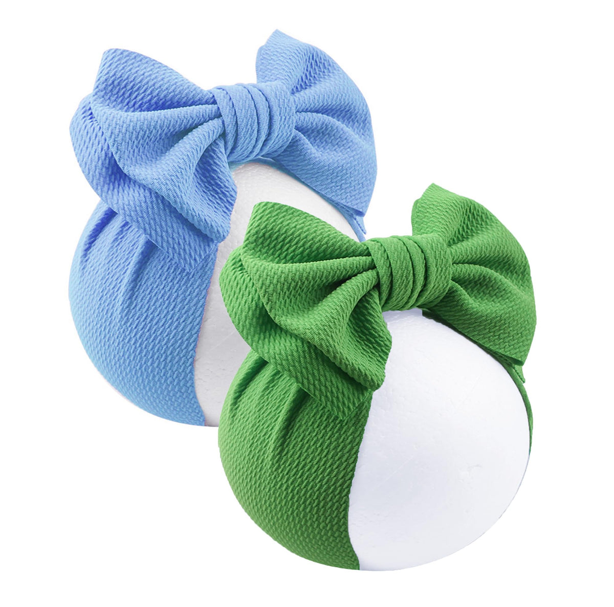LDDCX baby bows headband in green-blue, front view, soft fabric for gentle comfort.