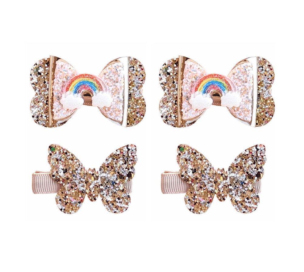 LDDCX glitter gold bows hair clip close-up glitter details for festive look.