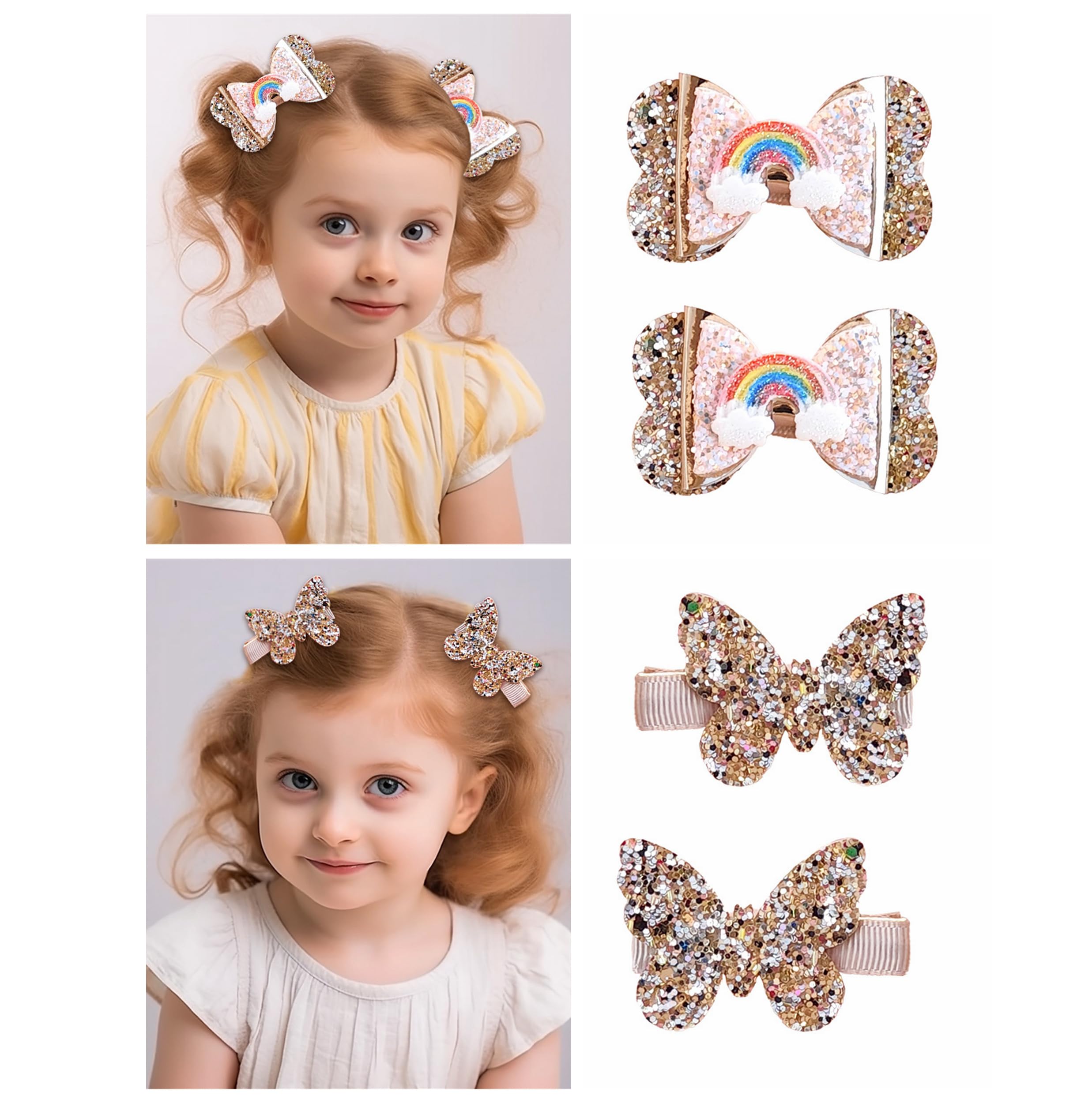 LDDCX glitter gold bows hair clip front view adds sparkle for special occasions.