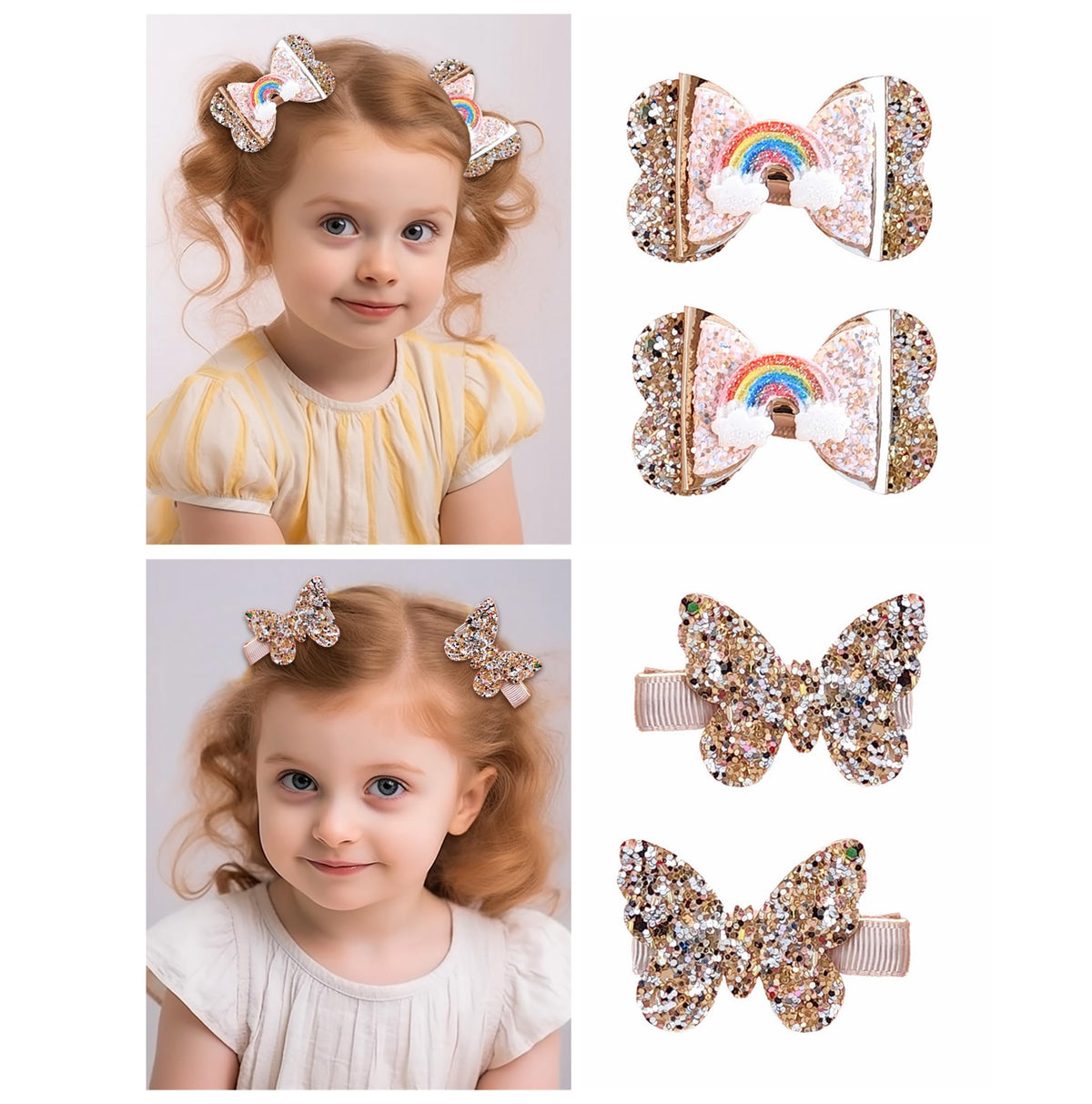 LDDCX glitter gold bows hair clip front view adds sparkle for special occasions.