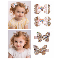 LDDCX glitter gold bows hair clip front view adds sparkle for special occasions.