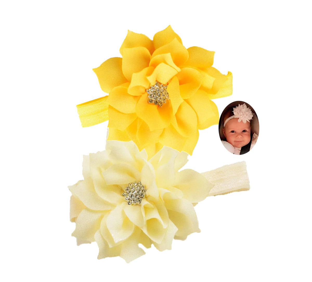 LDDCX Lovely Girl Baby Headband Ivory Yellow with rhinestone flower for photos