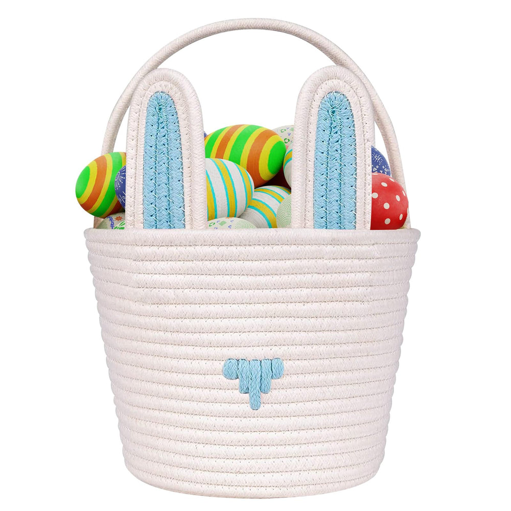 LDFDRT Easter basket with blue color, handle and ears, ideal for egg hunts.