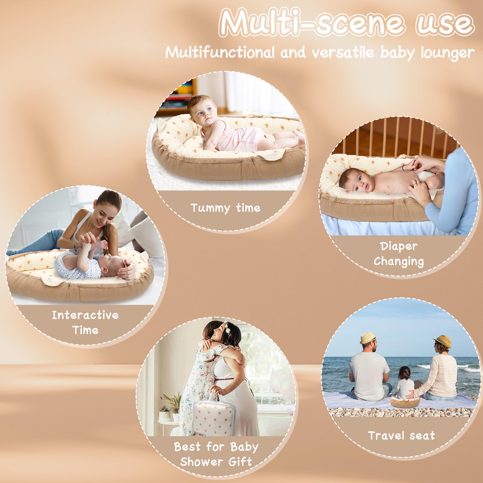 LEADONELNTL baby lounger cushioned edges provide gentle supervision-friendly support