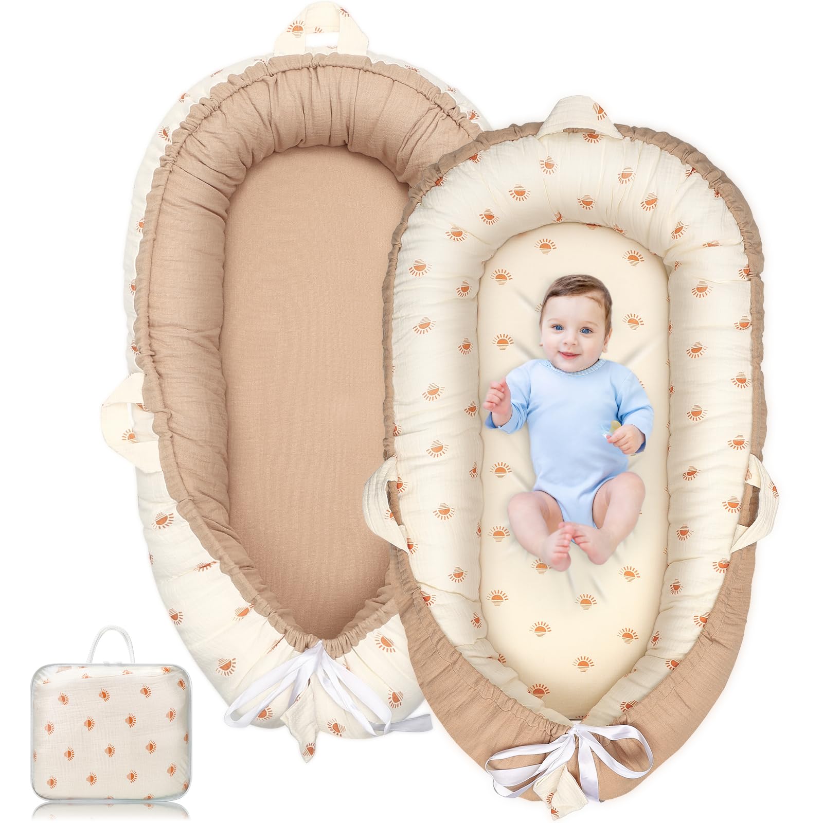 LEADONELNTL baby lounger front view with breathable cotton for newborn comfort