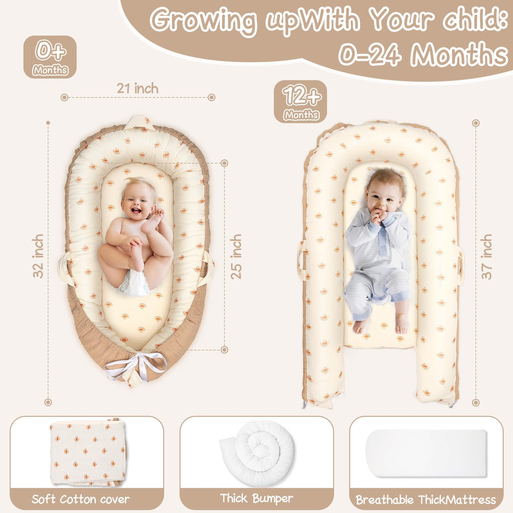 LEADONELNTL infant lounger side view highlighting portable design for travel