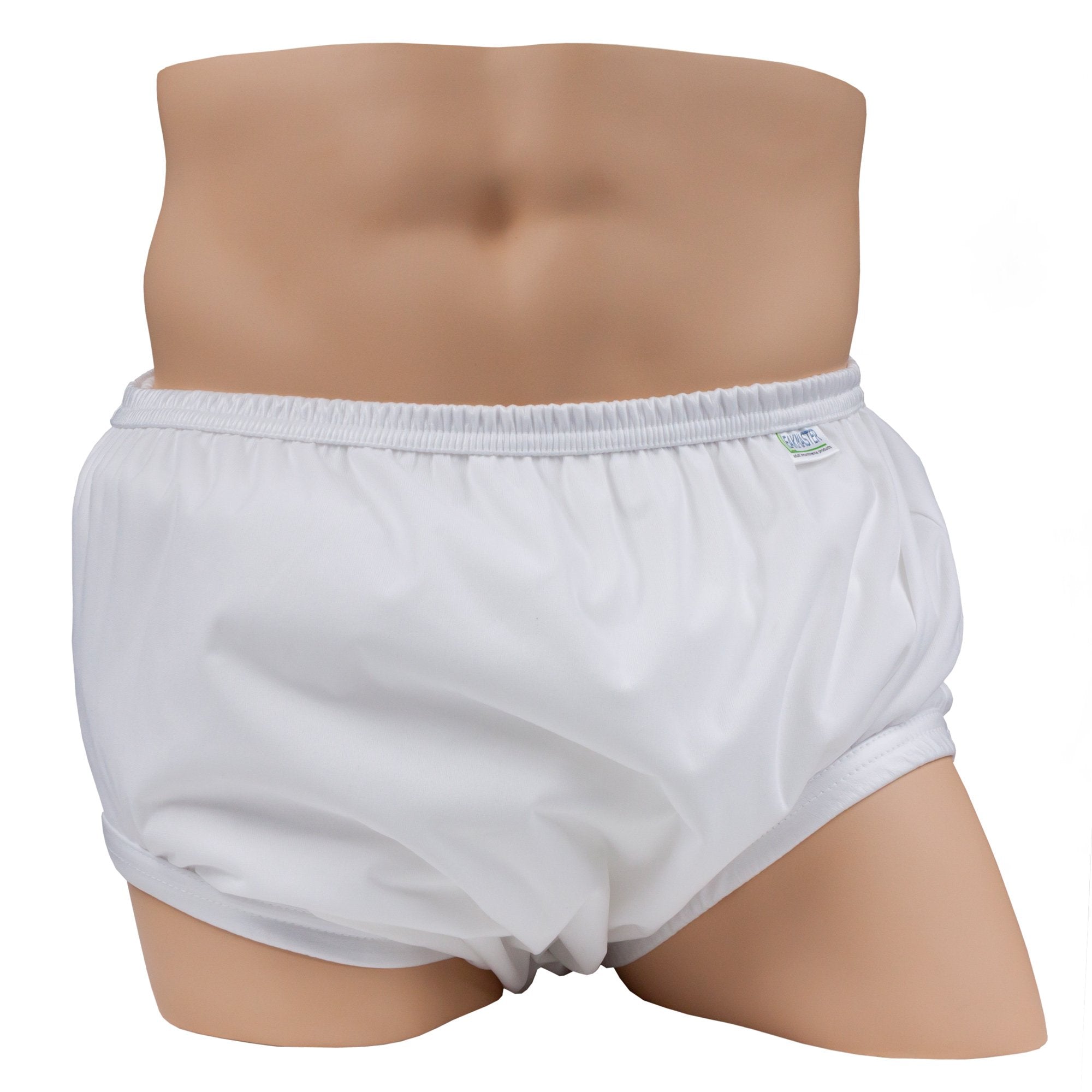 LeakMaster Adult PUL Waterproof Pants, front view, discreet protection over cloth diapers.