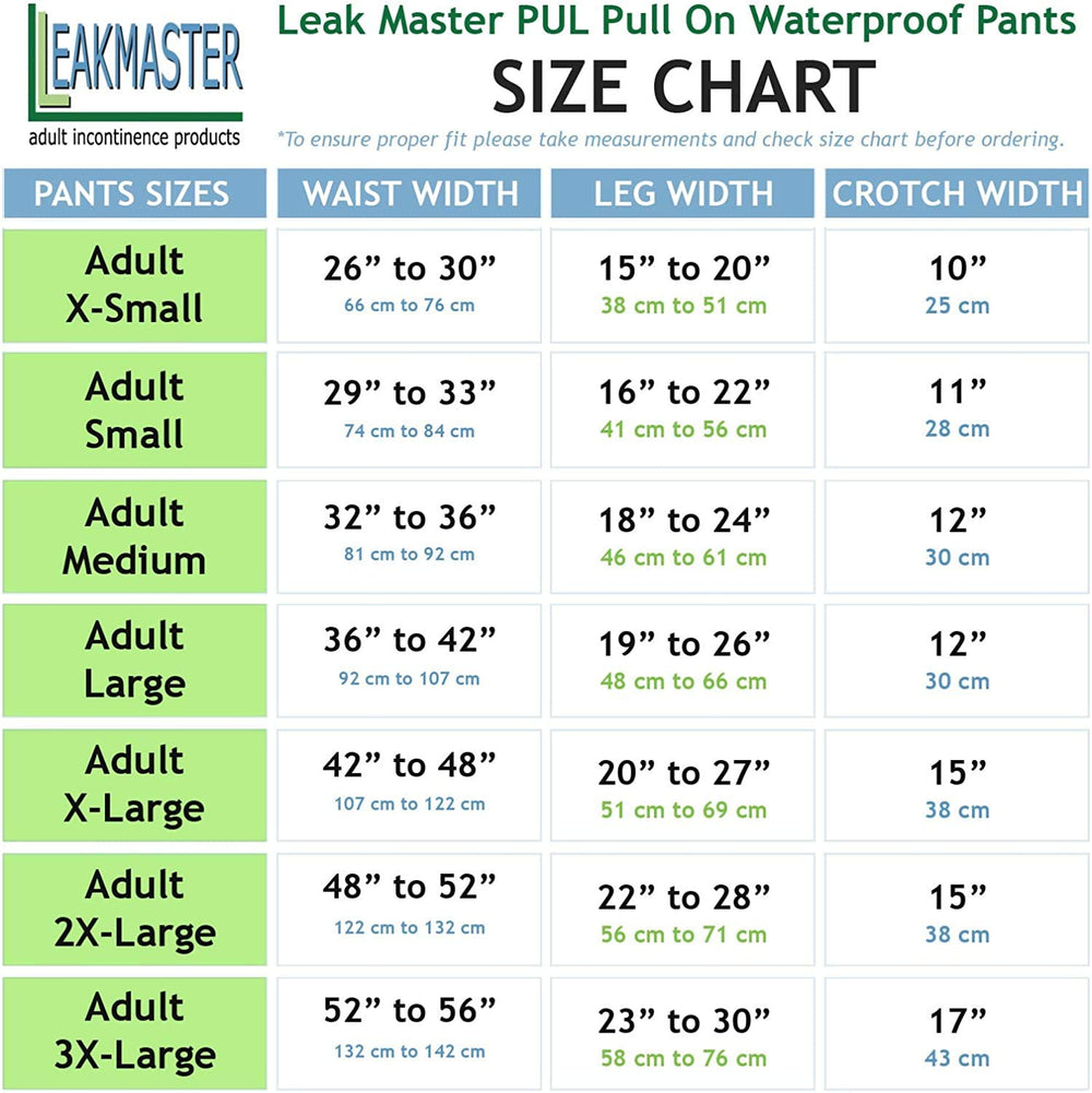 LeakMaster Adult PUL Waterproof Pants, side view, breathable fabric for all-day comfort.