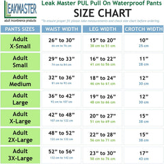 LeakMaster Adult PUL Waterproof Pants, side view, breathable fabric for all-day comfort.
