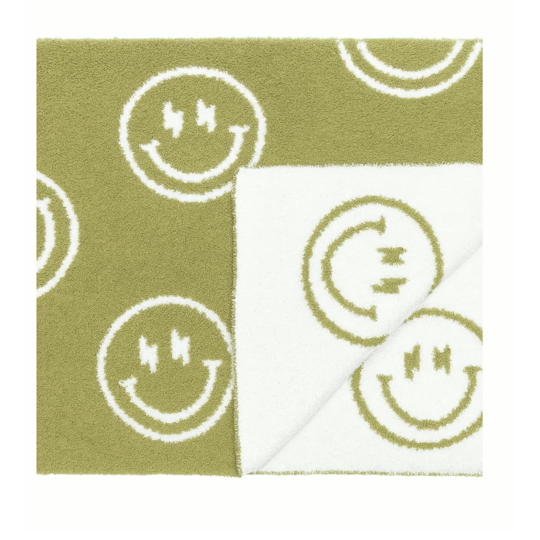 Leaps + Legends smiley bolt eyes blanket in sage green offers cozy warmth