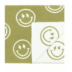 Leaps + Legends smiley bolt eyes blanket in sage green offers cozy warmth