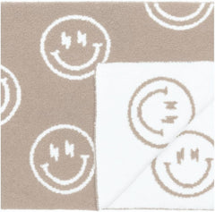 Leaps + Legends smiley blanket front view for cozy baby snuggles.