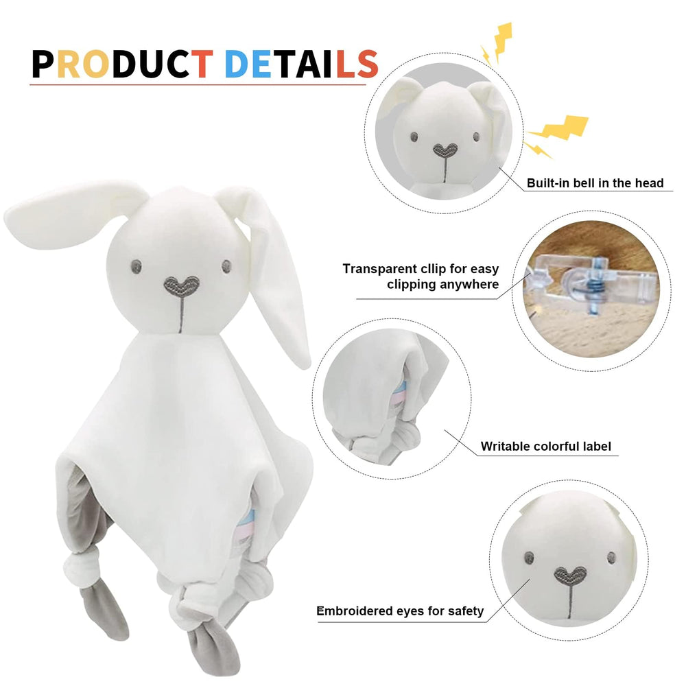 LEBOCADO bunny with color tags stimulates visual and tactile senses.