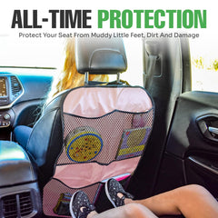 Lebogner pink back seat protector highlights waterproof kick mats to guard the floor