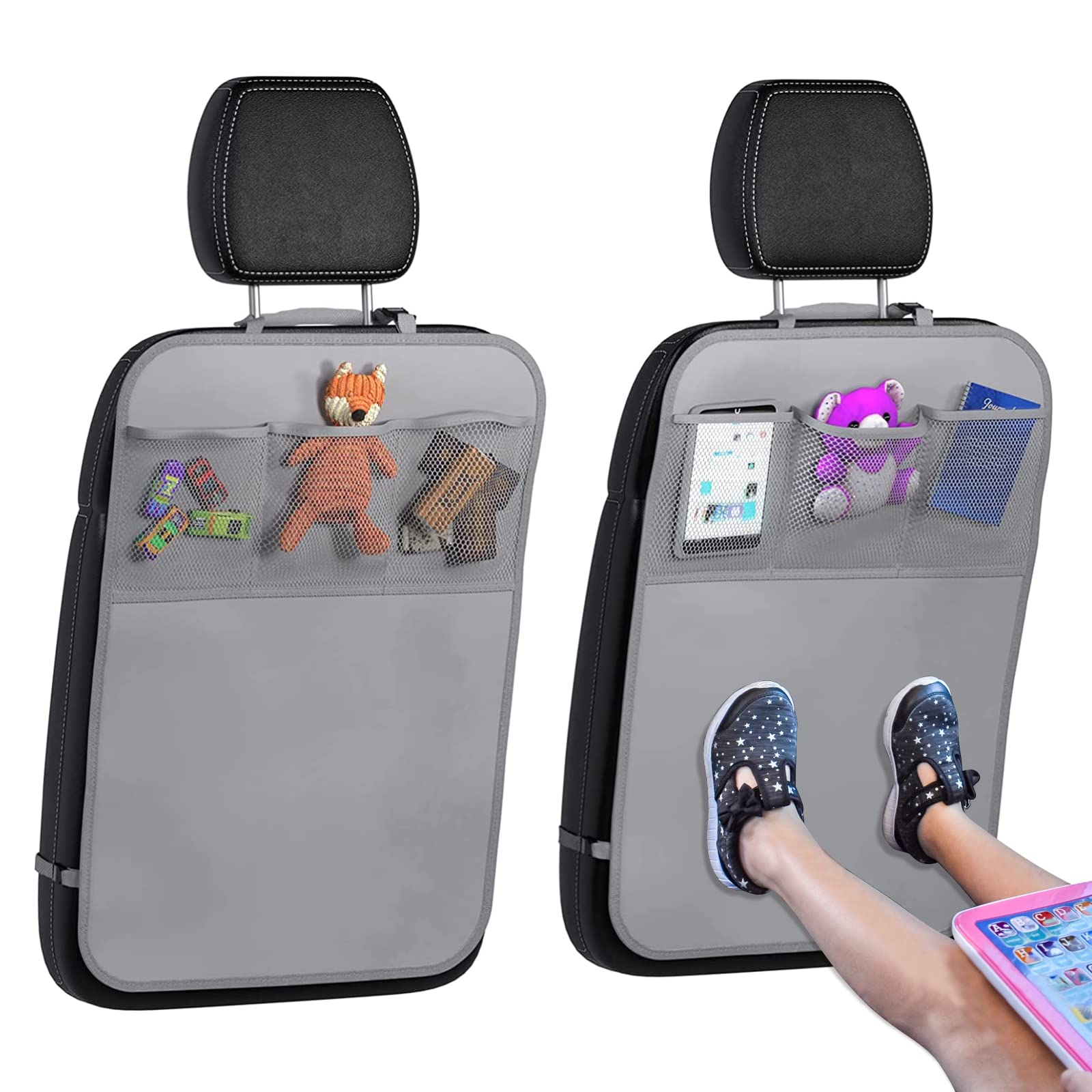 Lebogner back seat cover kick mats 2-pack protects upholstery from dirt during rides.