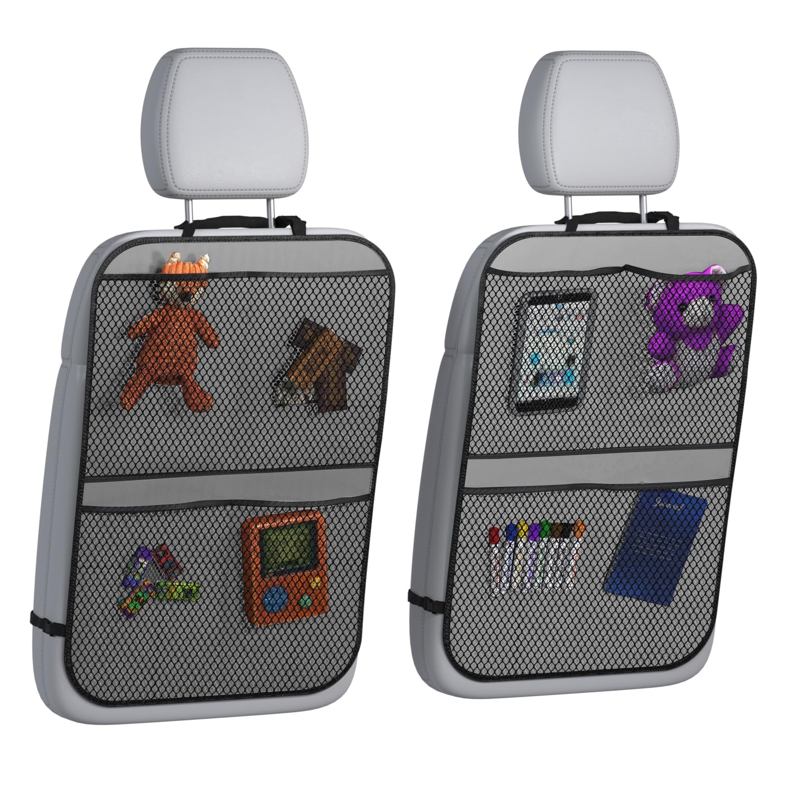 Lebogner Kick Mats Grey 4-Pocket, front view, protects seatbacks during travel.