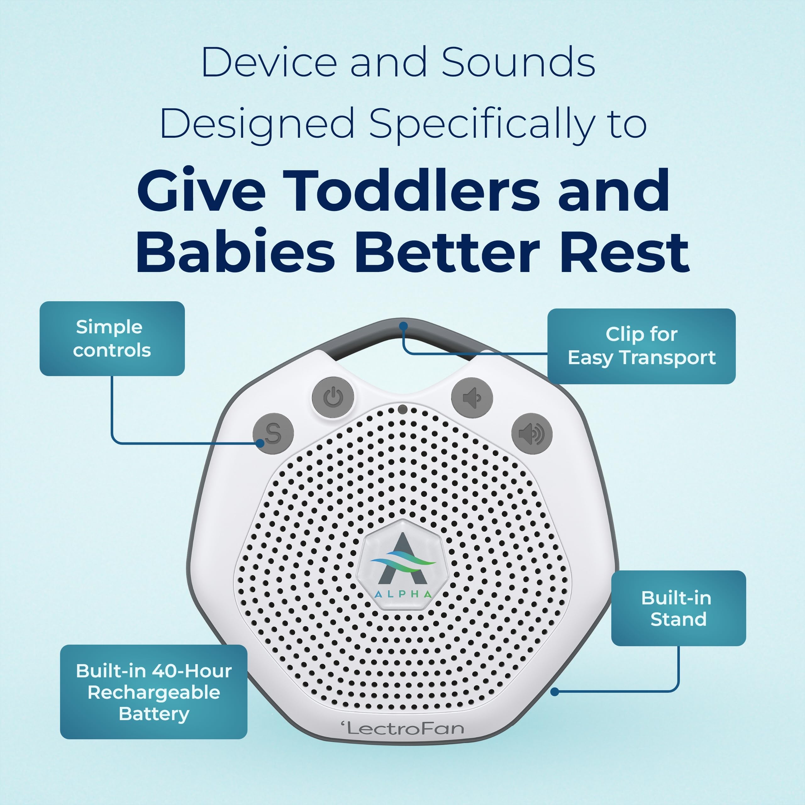 LectroFan Alpha offers seven non-looping sounds for varied sleep ambience.