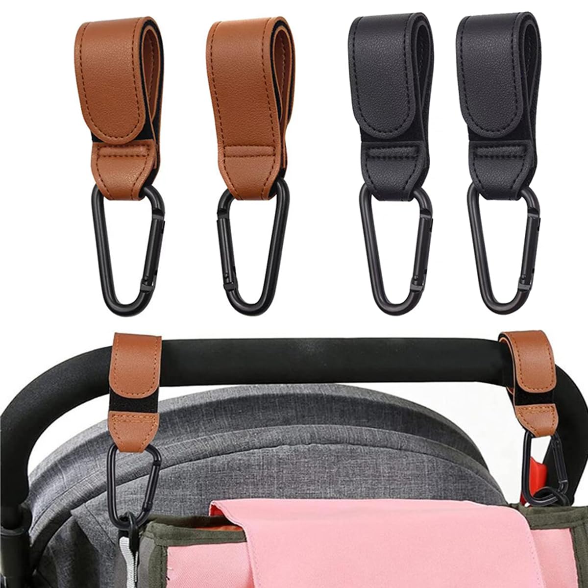 LEECHY stroller hooks hang a diaper bag for hands-free strolls and organized errands.