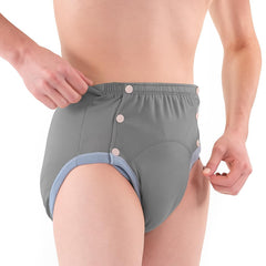 LEEMOOCARE cotton incontinence pants gray XL on a model, soft and breathable for daily wear.