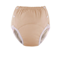 LEEMOOCARE reusable cotton diaper in orange, breathable fabric for all-day comfort.
