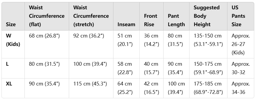 LEEMOOCARE sizing M–XL suit various heights and waists