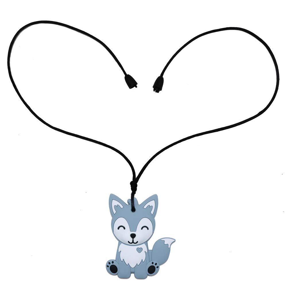 LeeYean fox chew necklace grey supports focus for kids in classroom tasks.