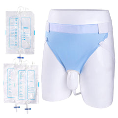 Lefeke urine collection bag system blue front view for discreet daily wear.
