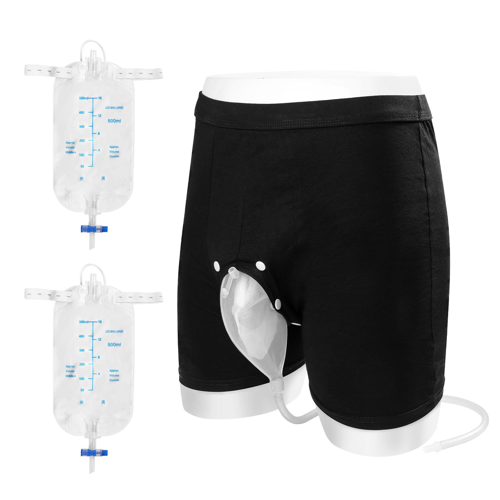 lefeke wearable urine bag male urinal shown on the body for discreet daily mobility.