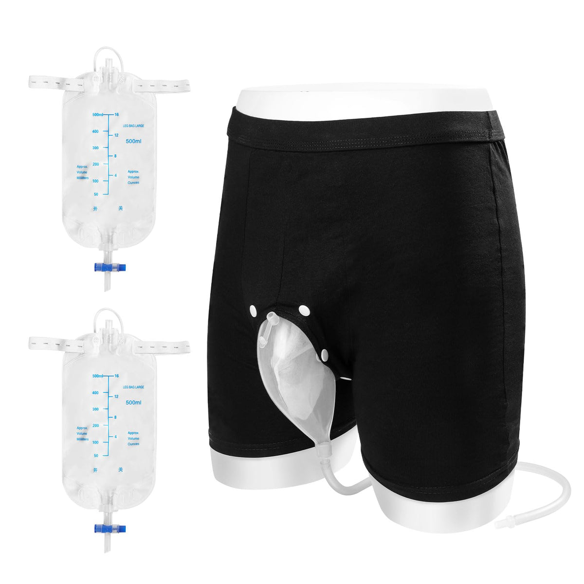 lefeke wearable urine bag male urinal shown on the body for discreet daily mobility.