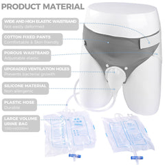 lefeke wearable urine bag side view shows compact profile for under clothing.