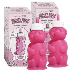 Legendairy Milk Honey Bear Straw Cup pink with 8 oz markings for easy sipping.