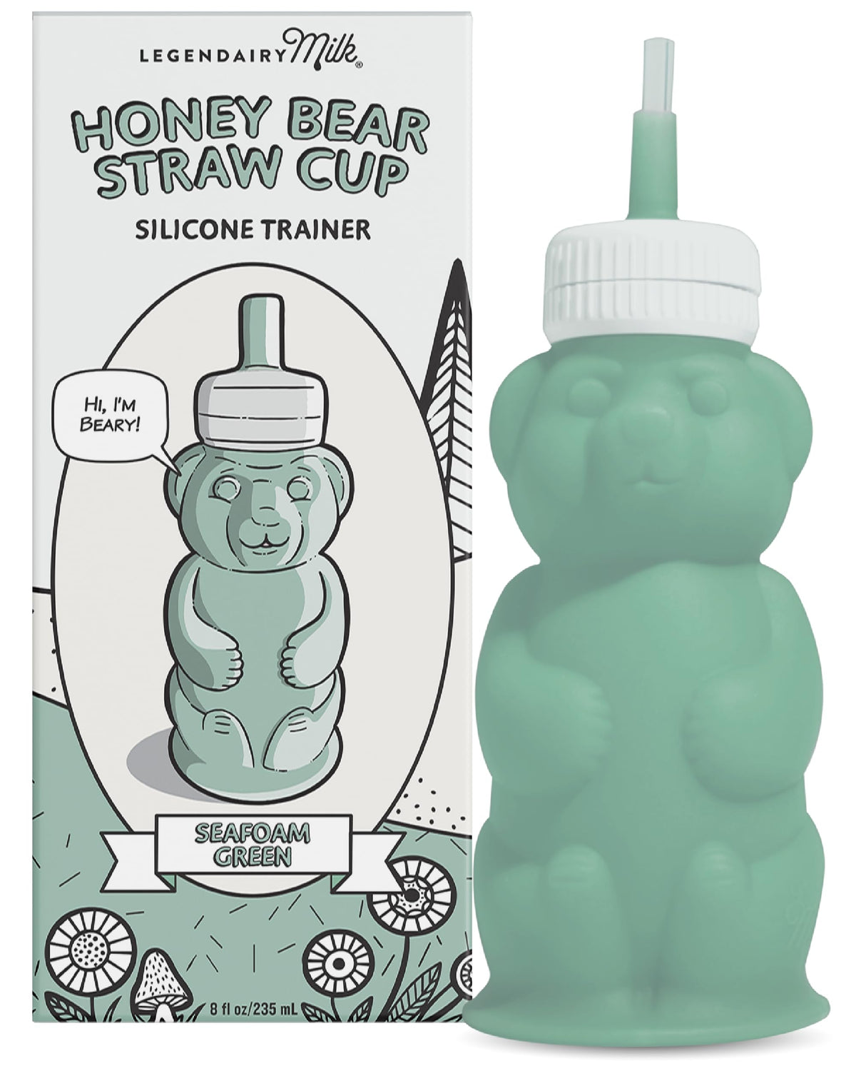 Legendairy Milk Honey Bear Straw Cup green side view for easy sipping practice