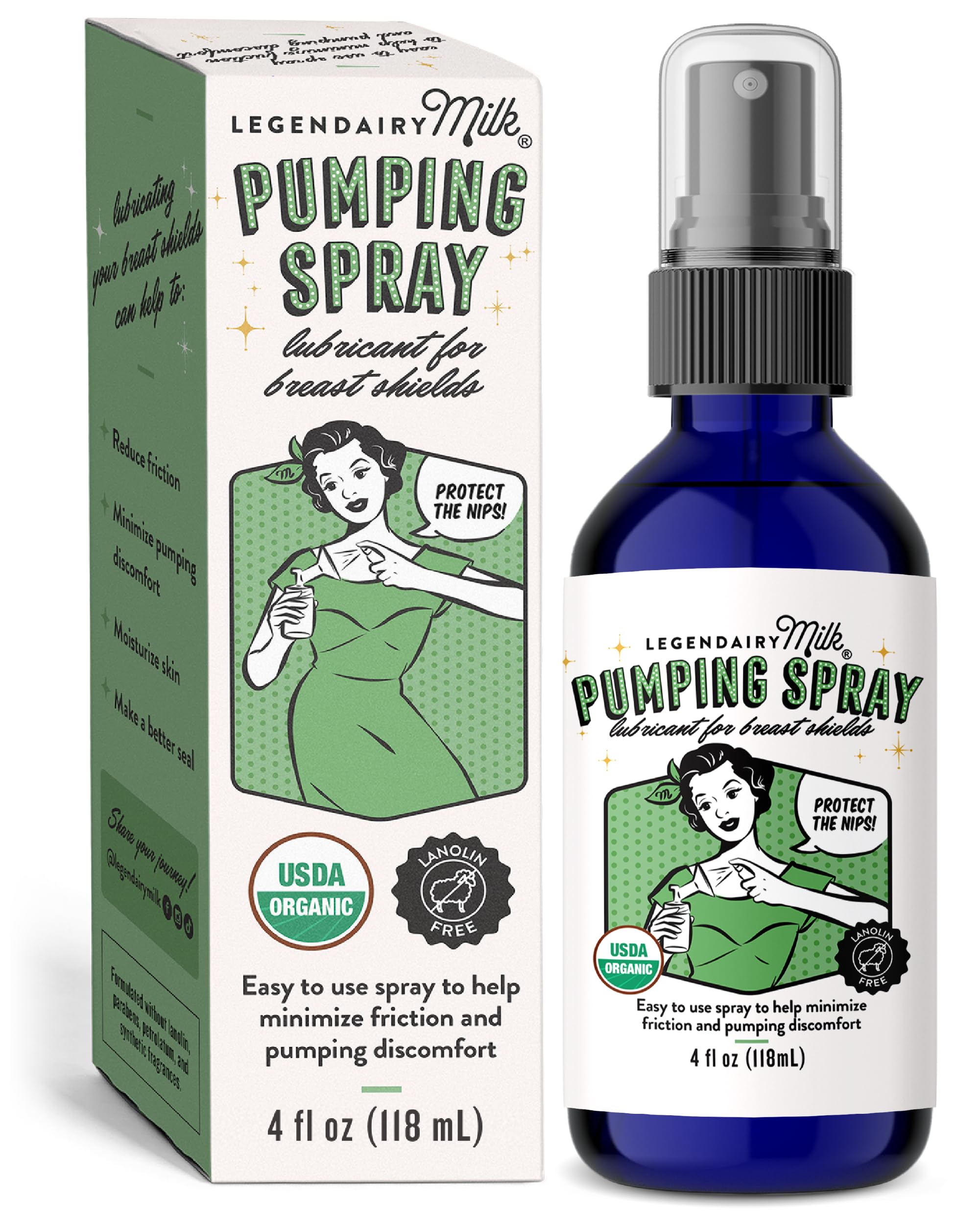 Legendairy Milk Pumping Spray 4 oz bottle shown for comfortable pumping.