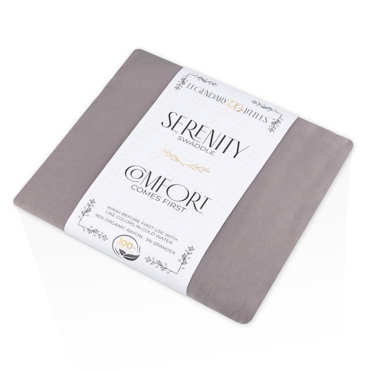 LEGENDARY LITTLES swaddle in stone-grey closeup highlighting ultra-soft fabric for cozy newborn cuddles.