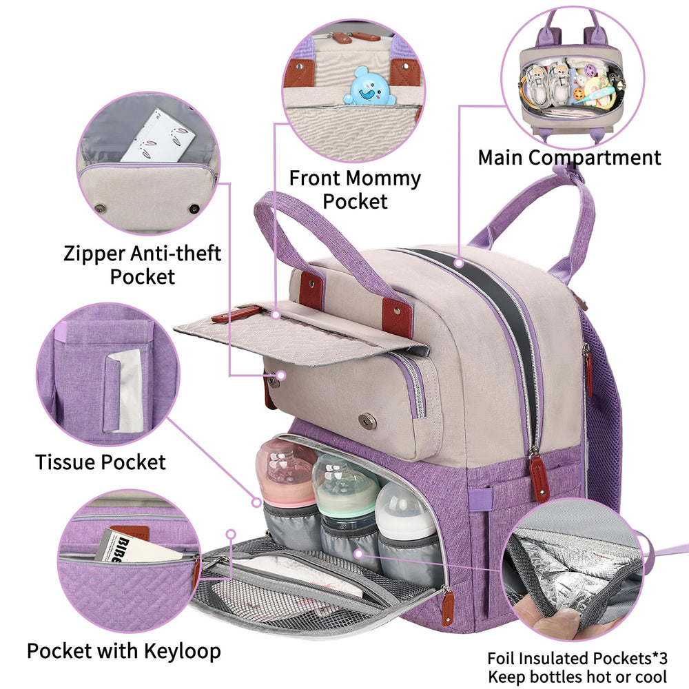 Legestori diaper bag backpack showing a dry wet pocket for mess separation