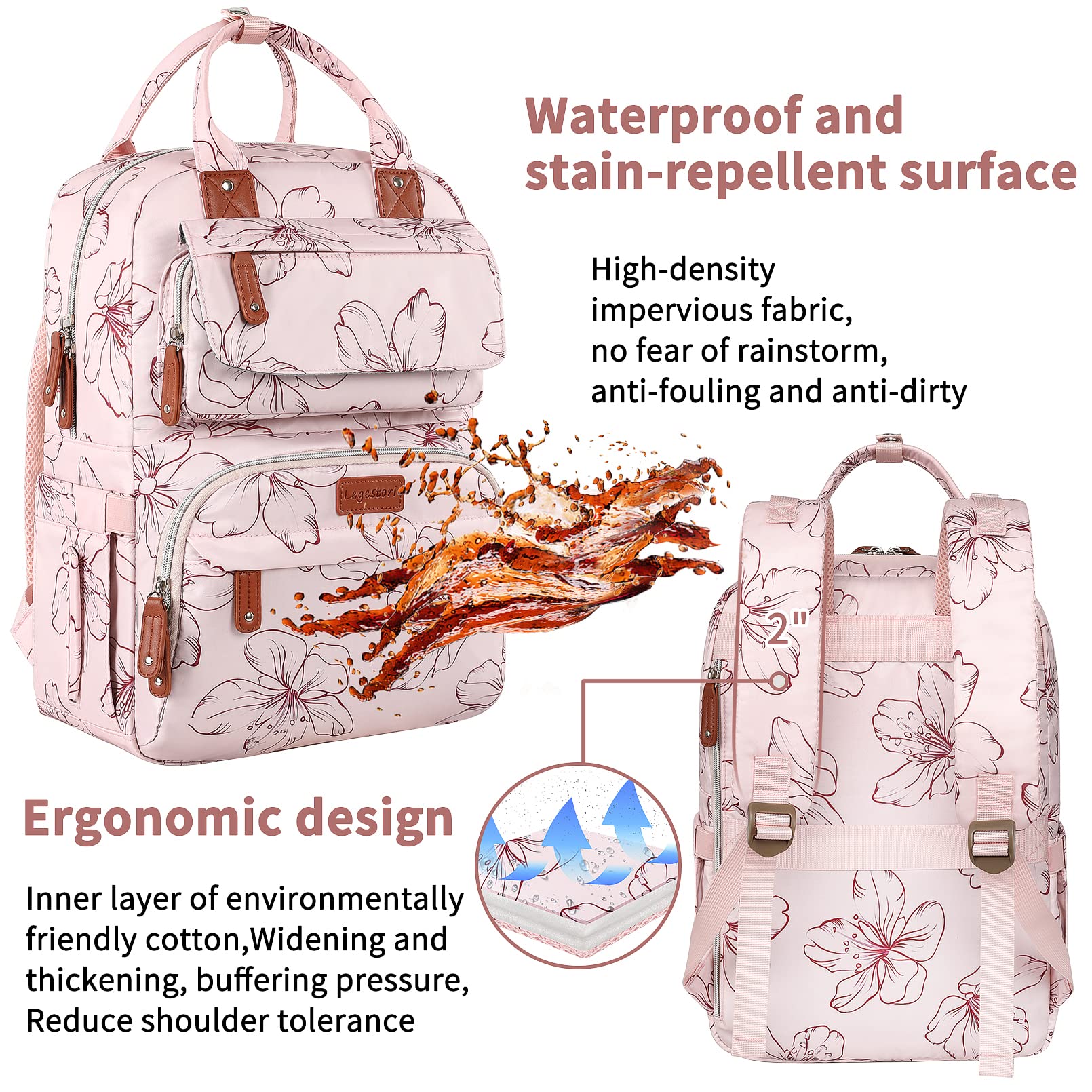 Legestori diaper bag backpack water resistant fabric protects contents during outings