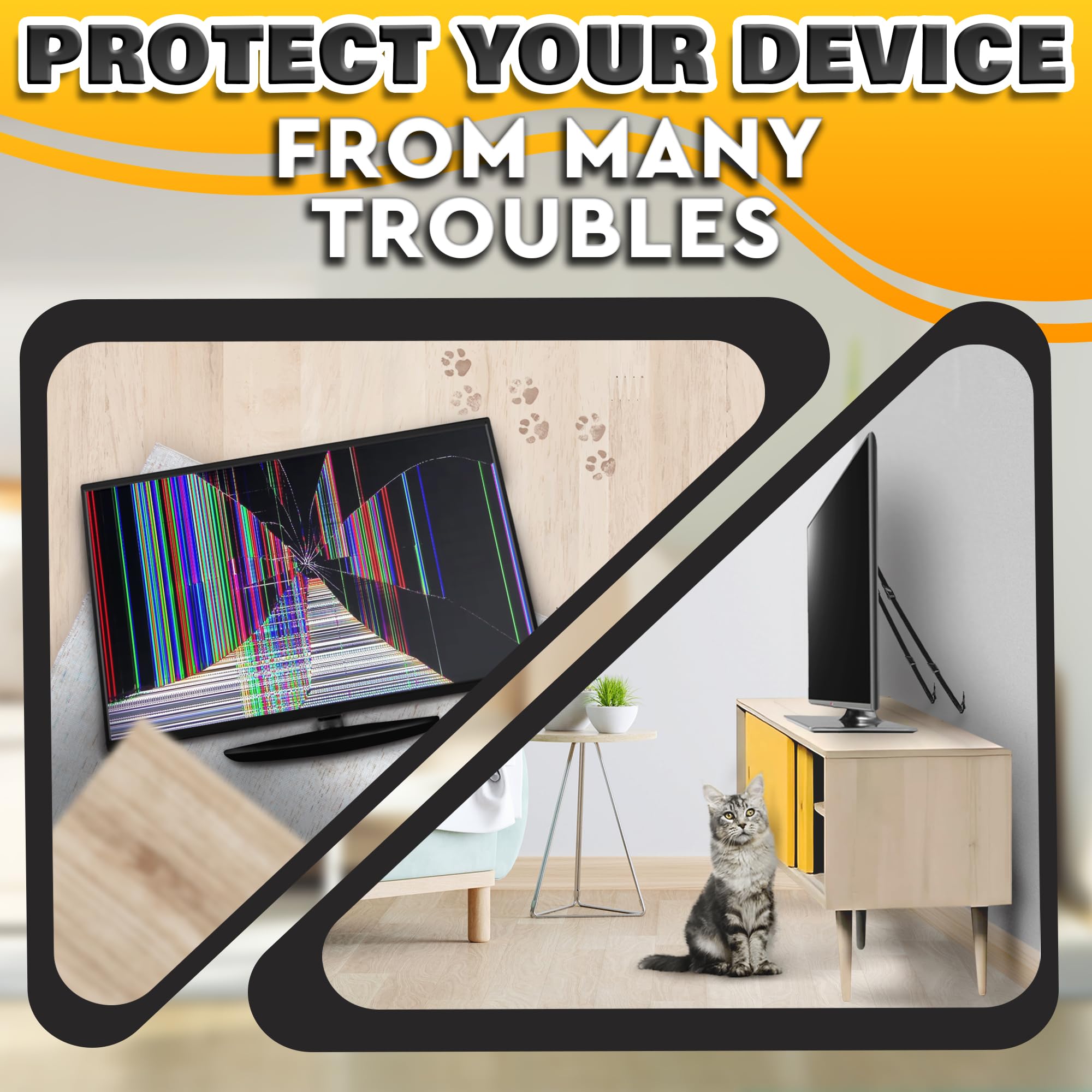 LEGLO straps protecting a flat screen with anti-tip protection